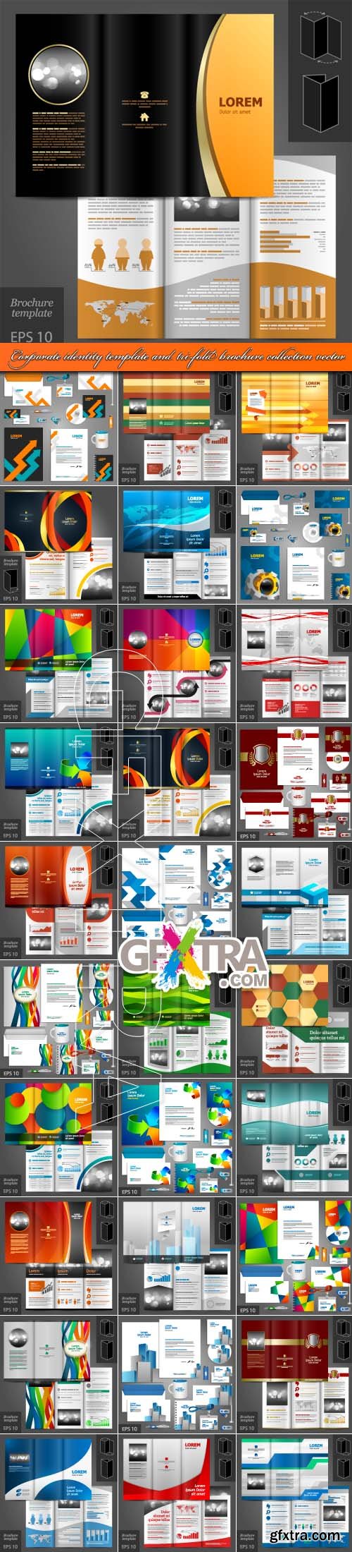 Corporate identity template and tri-fold brochure collection vector