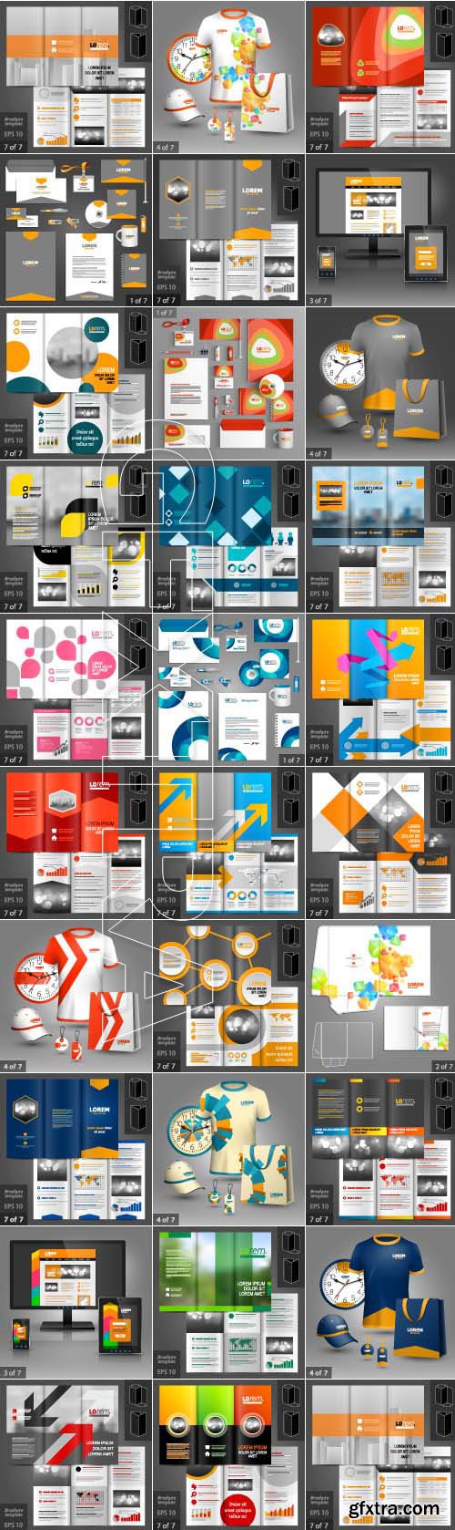 Corporate identity template and tri-fold brochure collection vector 2