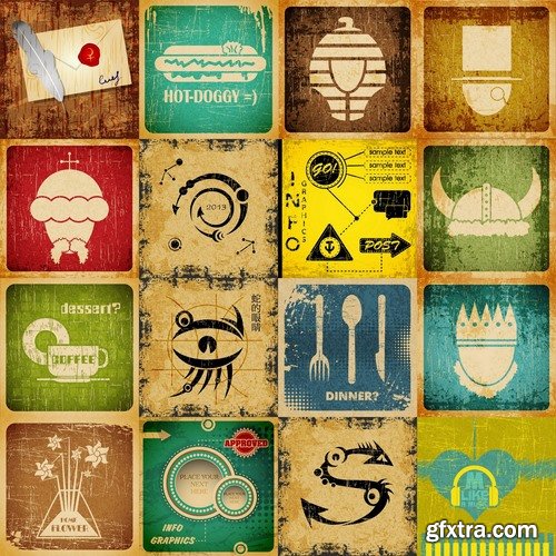 Collection vector grunge vintage pictures 25 Eps