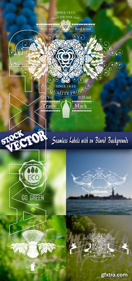 Stock Vector - Seamless Labels with on Blured Backgrounds