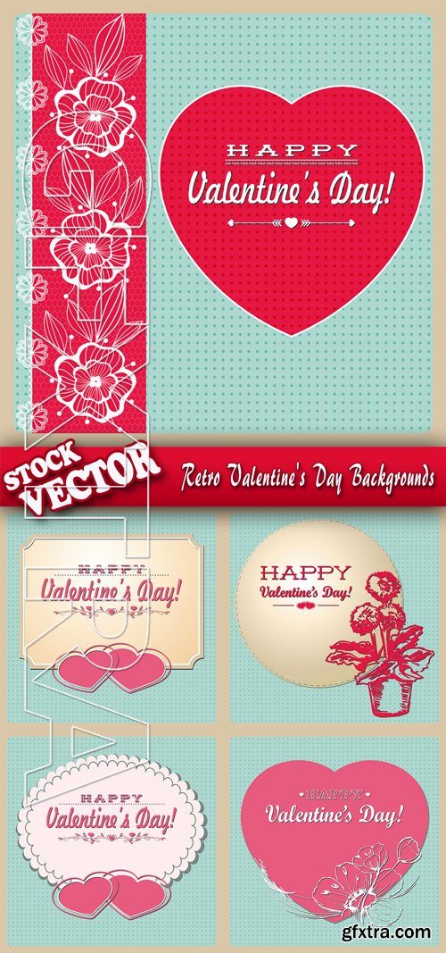 Stock Vector - Retro Valentine\'s Day Backgrounds