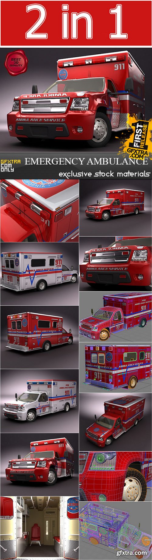 Turbosquid 3D Model: Emergency Ambulance Truck 2in1