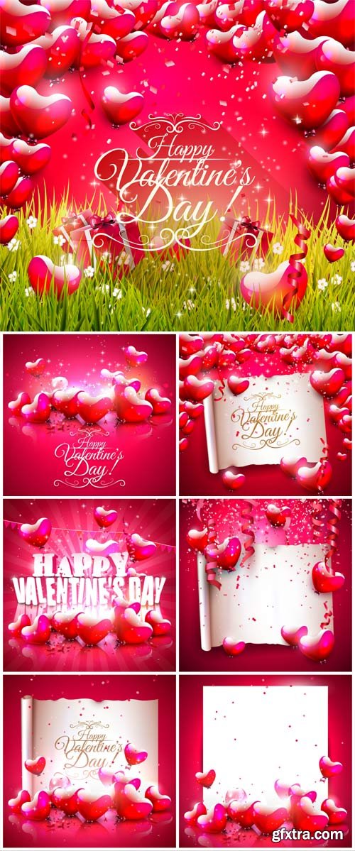 Valentine's Day Backgrounds, Banners, Hearts #6, 7xEPS