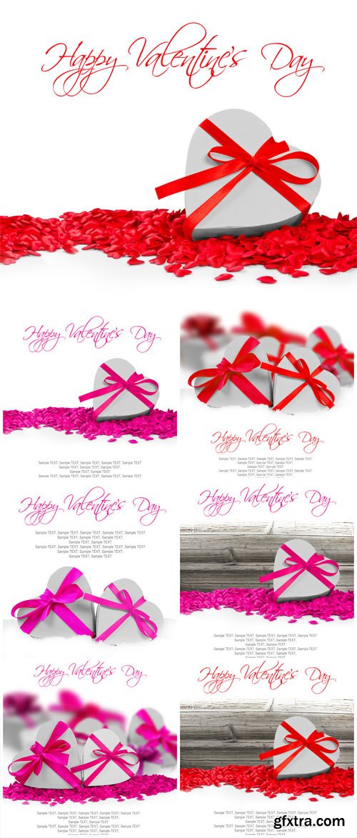 Valentine's Day hearts with red and pink ribbons - stock photos