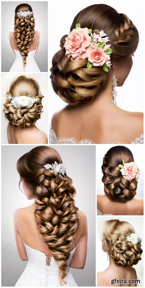 Beautiful female hairstyles, wedding hairstyles - stock photos