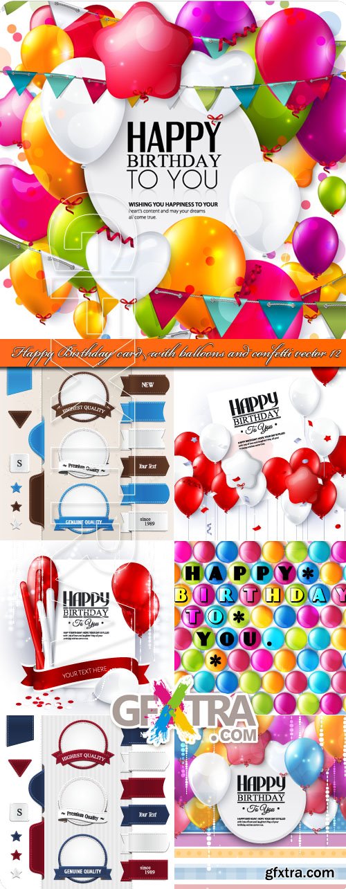 Happy Birthday card with balloons and confetti vector 12