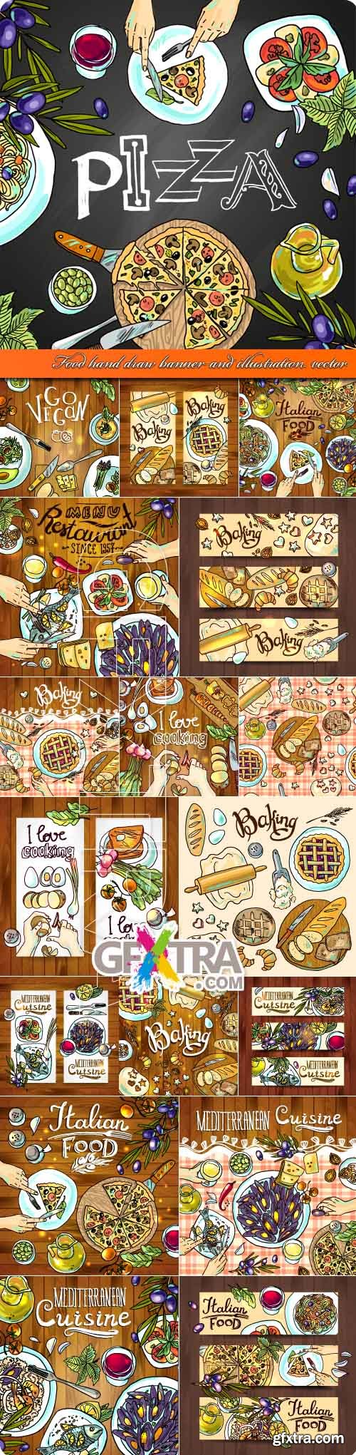 Food hand draw banner and illustration vector