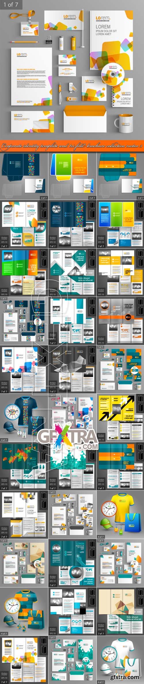 Corporate identity template and tri-fold brochure collection vector 3