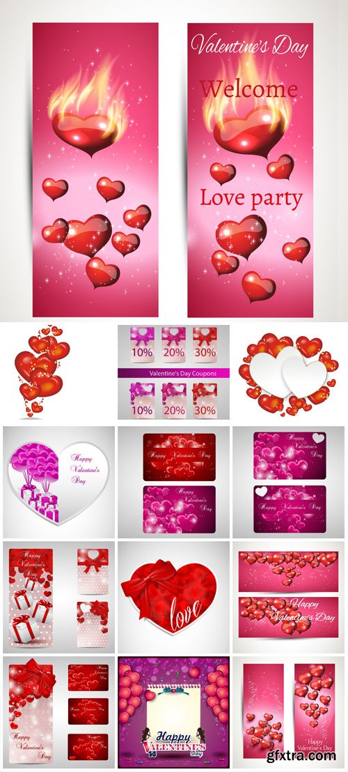 Valentine's Day Backgrounds, Banners, Hearts #8, 15xEPS