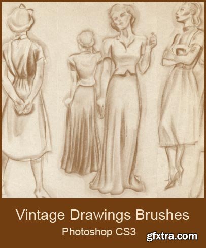 Photoshop Brushes - Vintage Drawings of Women