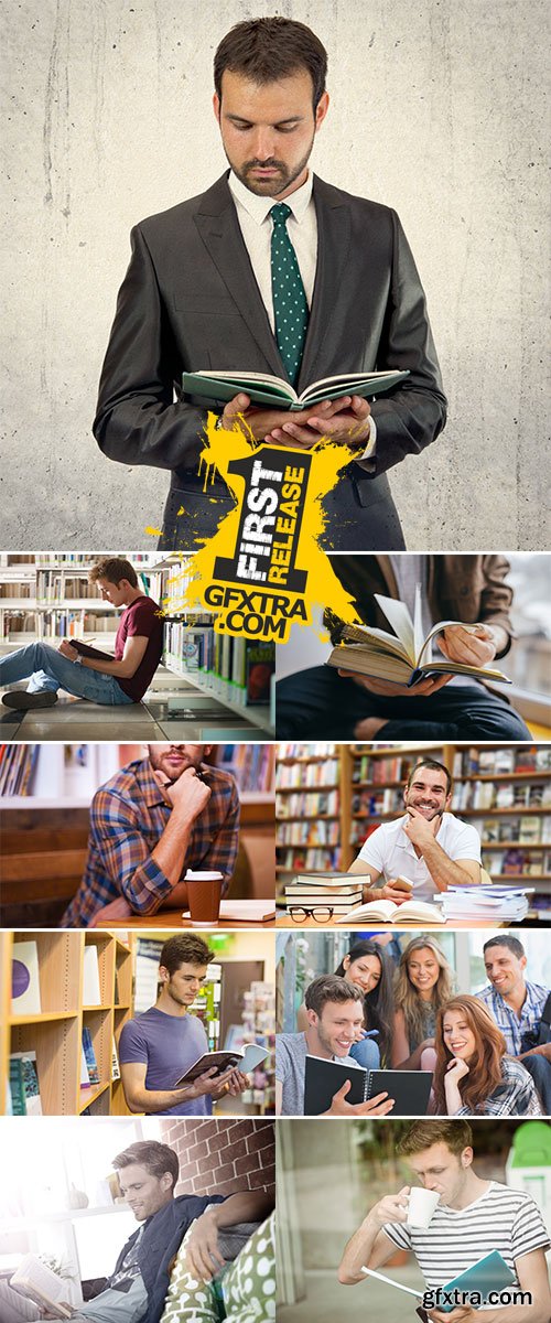 Stock Photo Young man reading a book