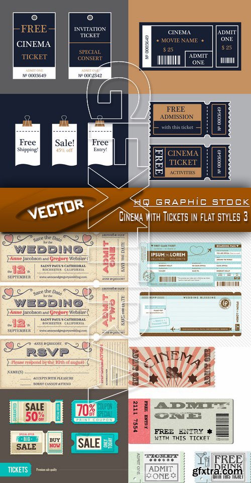 Stock Vector - Cinema with Tickets in flat styles 3