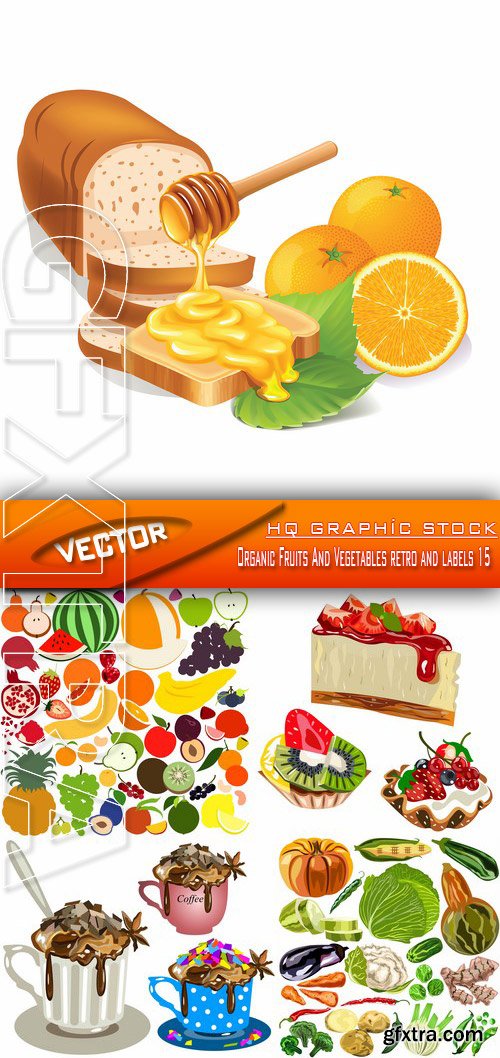 Stock Vector - Organic Fruits And Vegetables retro and labels 15