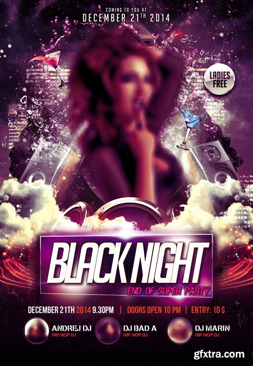 Black Night Party Flyer PSD Template