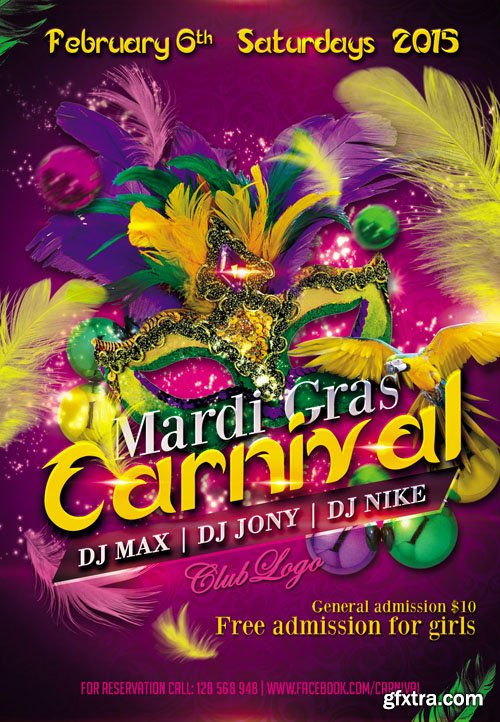 Mardi Gras Carnival 3 Flyer PSD Template