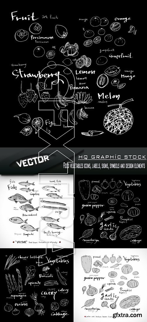 Stock Vector - Food vegetables icons, labels, signs, symbols and design elements