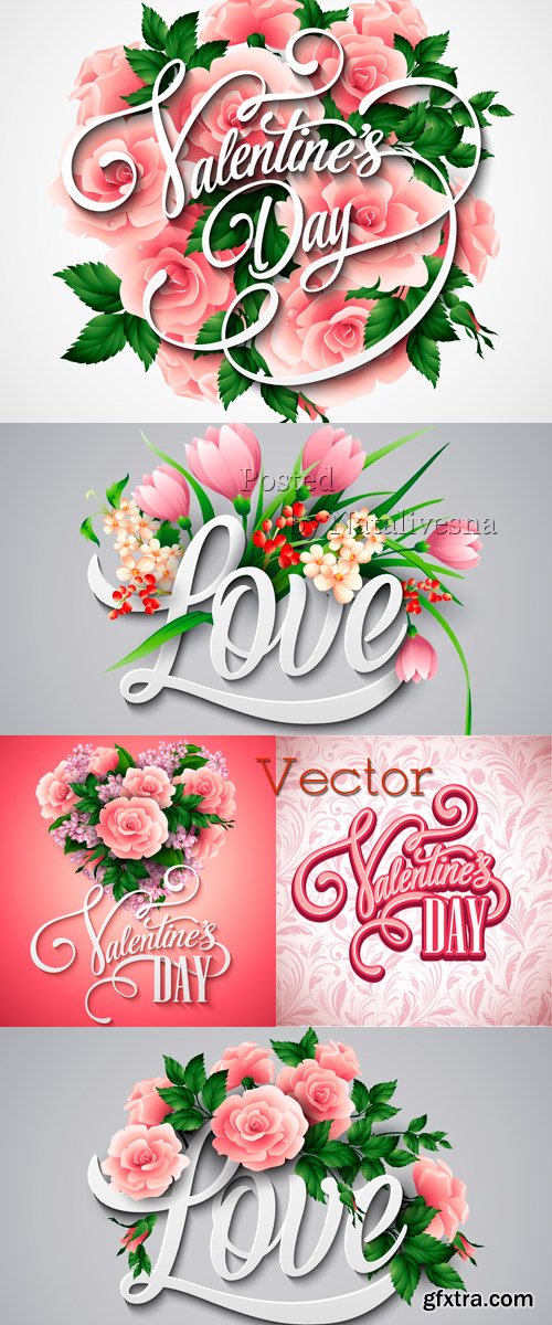 Flower compositions with flowers in Vector - Valentine's day