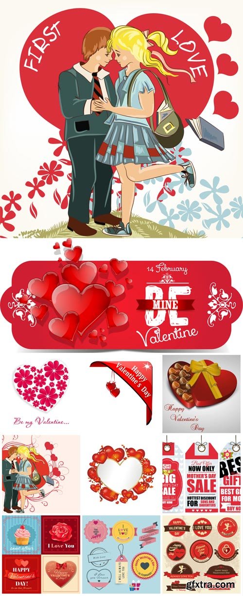 Valentine's Day Backgrounds, Banners, Hearts #9, 11xEPS