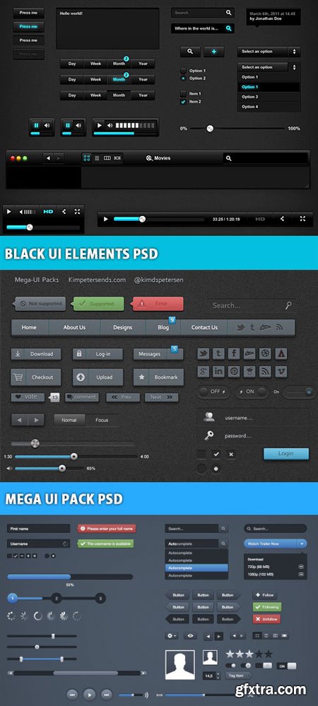 Black UI Kit PSD Elements