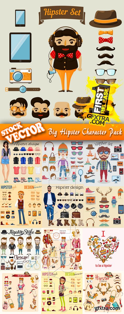 Stock Vector - Big Hipster Character Pack, 25EPS