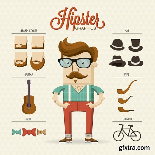 Stock Vector - Big Hipster Character Pack, 25EPS