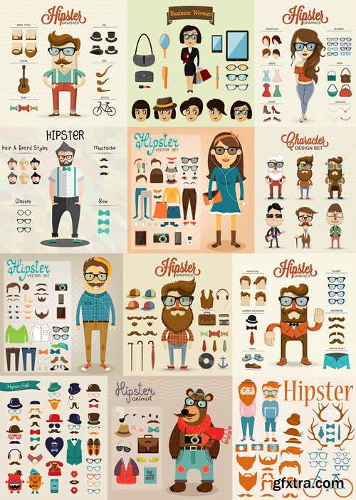 Stock Vector - Big Hipster Character Pack, 25EPS