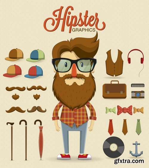 Stock Vector - Big Hipster Character Pack, 25EPS