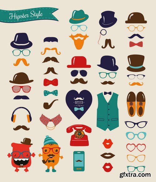 Stock Vector - Big Hipster Character Pack, 25EPS