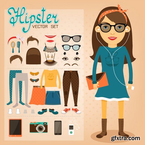 Stock Vector - Big Hipster Character Pack, 25EPS