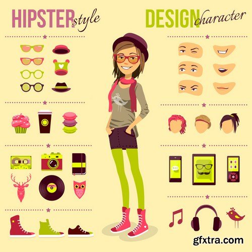 Stock Vector - Big Hipster Character Pack, 25EPS