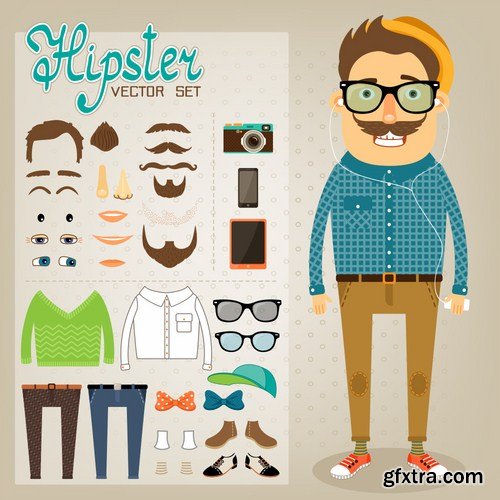 Stock Vector - Big Hipster Character Pack, 25EPS