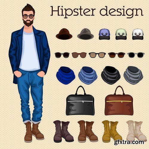 Stock Vector - Big Hipster Character Pack, 25EPS