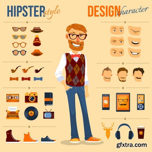 Stock Vector - Big Hipster Character Pack, 25EPS