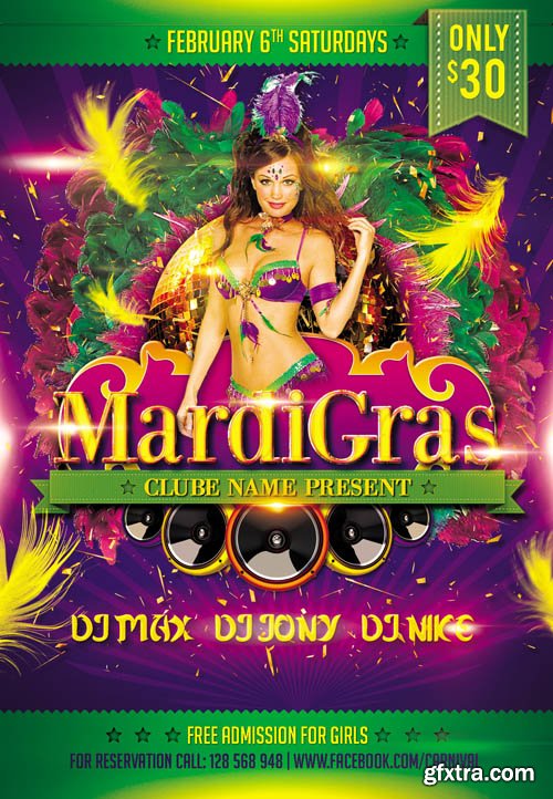 Mardi Gras 4 Flyer PSD Template