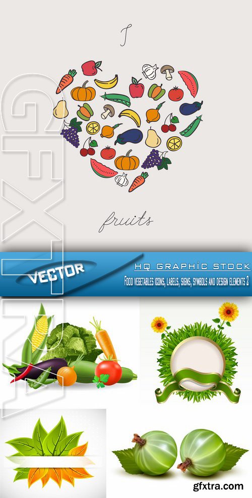 Stock Vector - Food vegetables icons, labels, signs, symbols and design elements 2