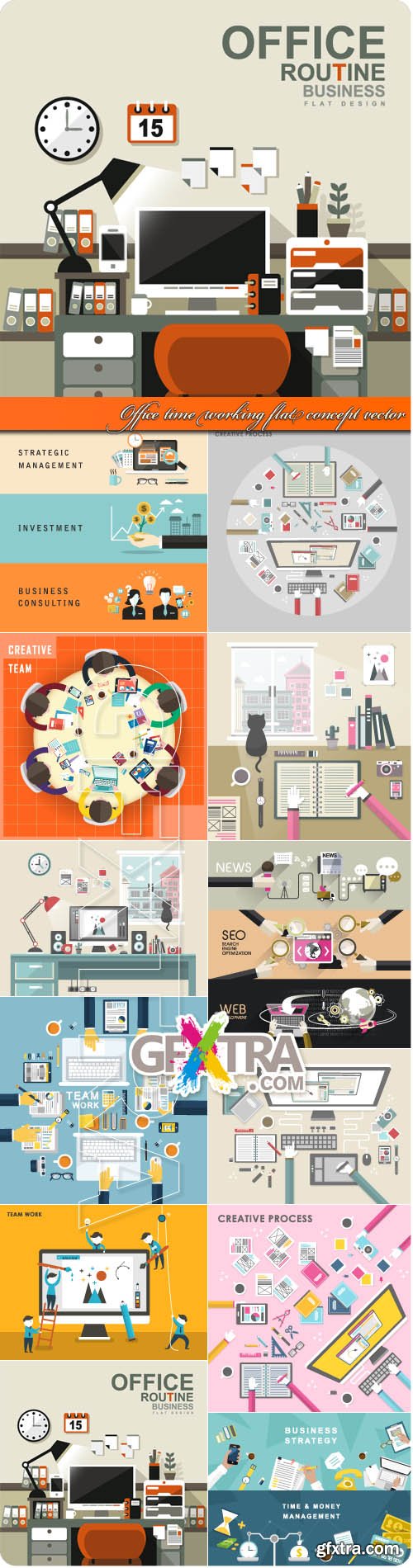 Office time working flat concept vector