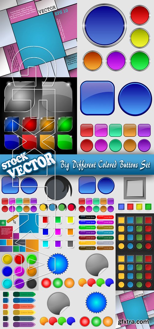 Stock Vector - Big Different Colored Buttons Set