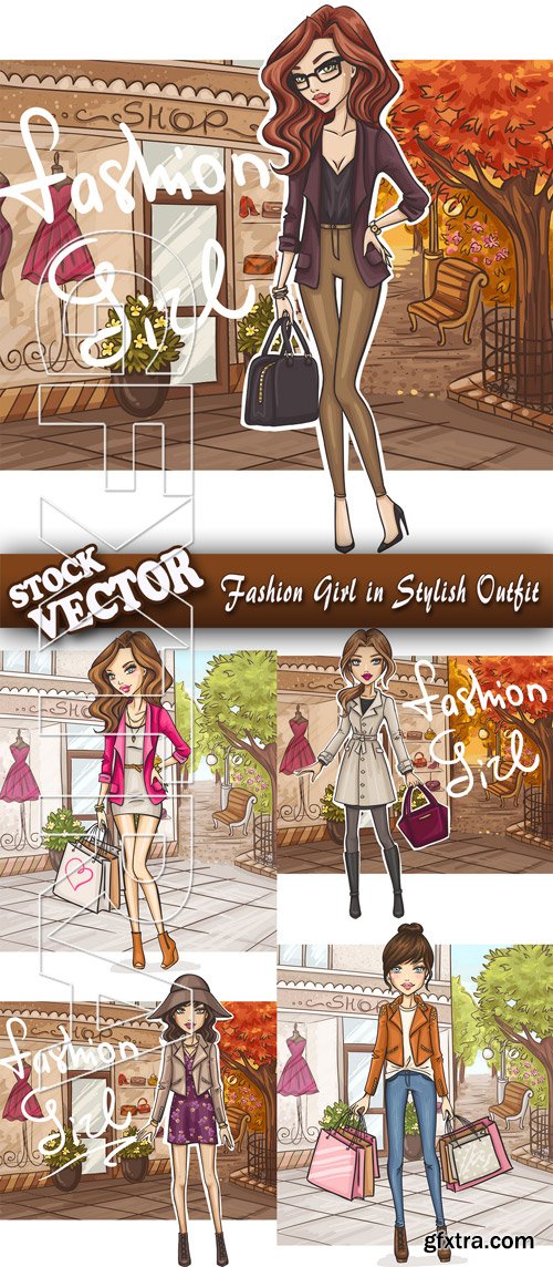 Stock Vector - Fashion Girl in Stylish Outfit