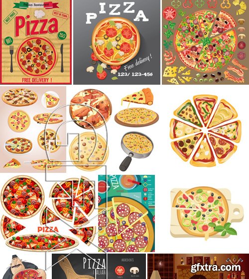 Stock Vectors - Pizza 3, 25xEPS