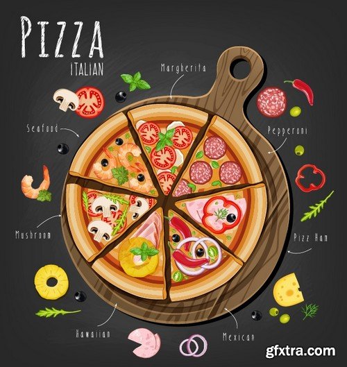 Stock Vectors - Pizza 3, 25xEPS