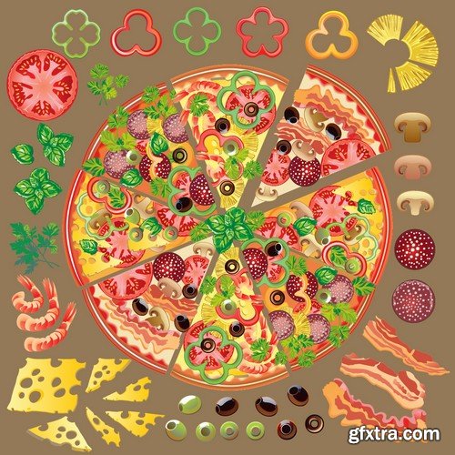 Stock Vectors - Pizza 3, 25xEPS