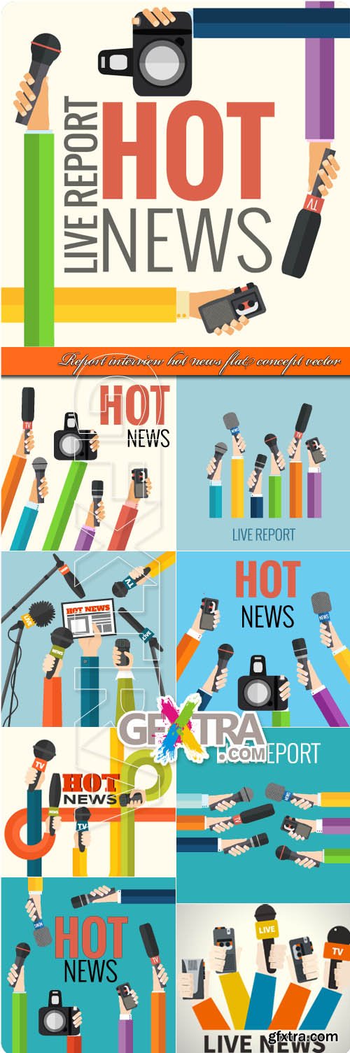 Report interview hot news flat concept vector