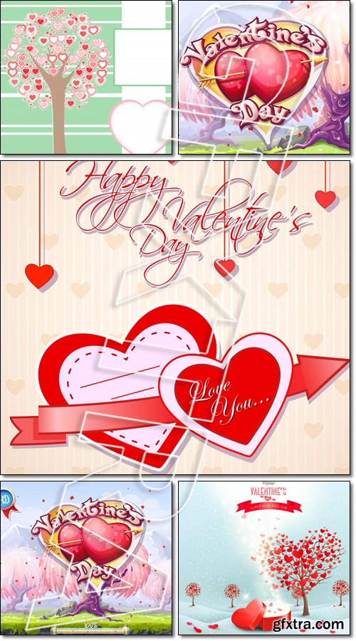 Valentine's day landscape with heart shaped trees and a magic day - Vector