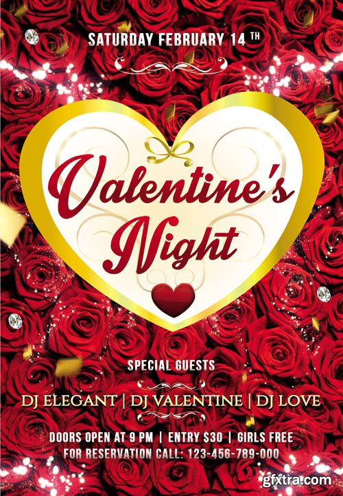 Valentines Night Party Flyer PSD Template