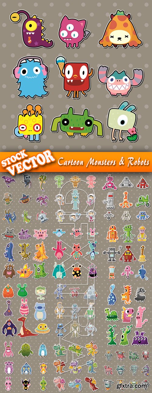 Stock Vector - Cartoon Monsters & Robots, 25EPS