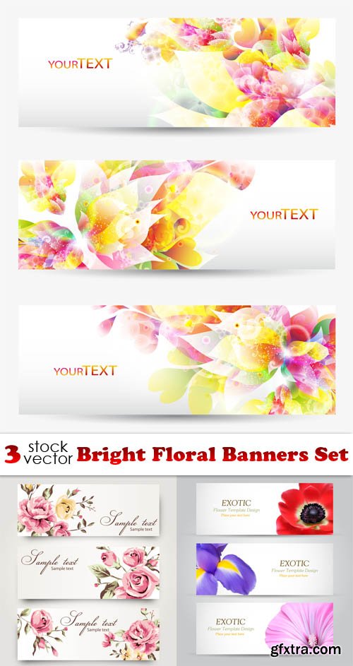 Vectors - Bright Floral Banners Set