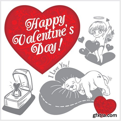 Stock Vectors - Happy Valentine's Day 6, 25xEPS