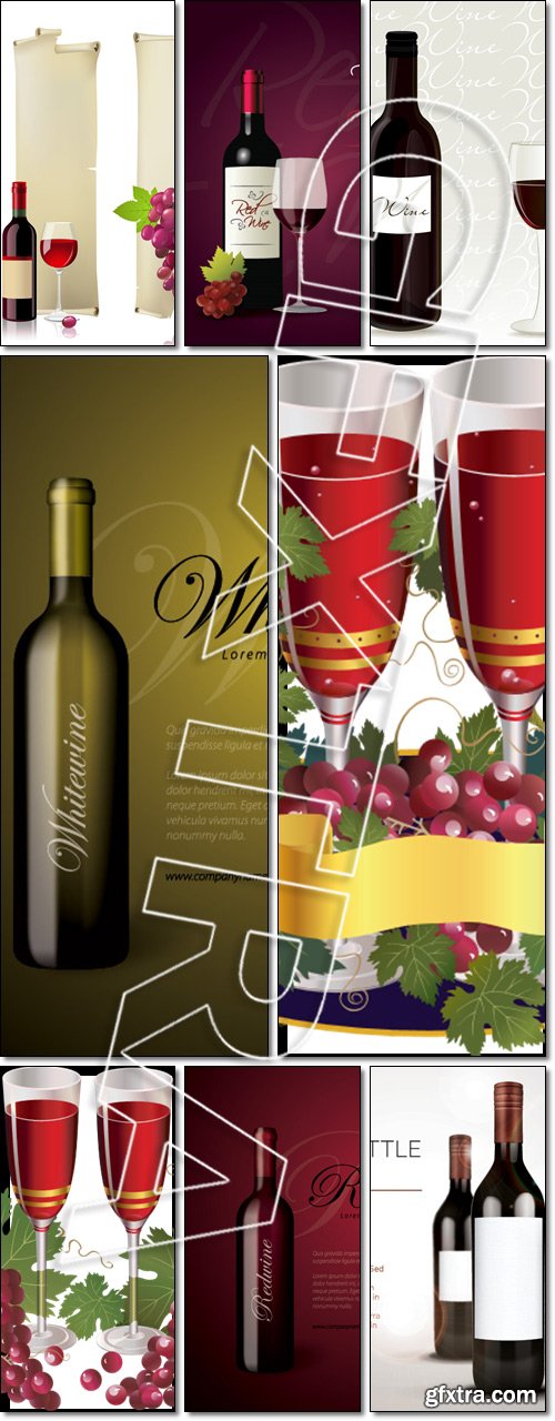 White, Red wine Bottle - Vector