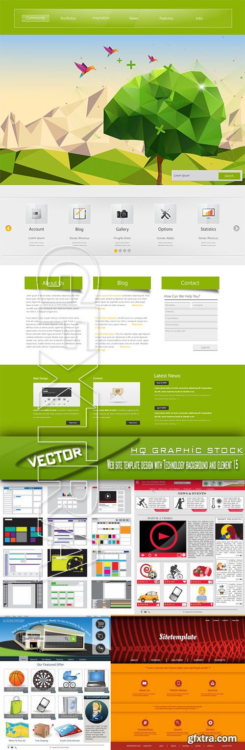 Stock Vector - Web site template design with Technology background and element 15