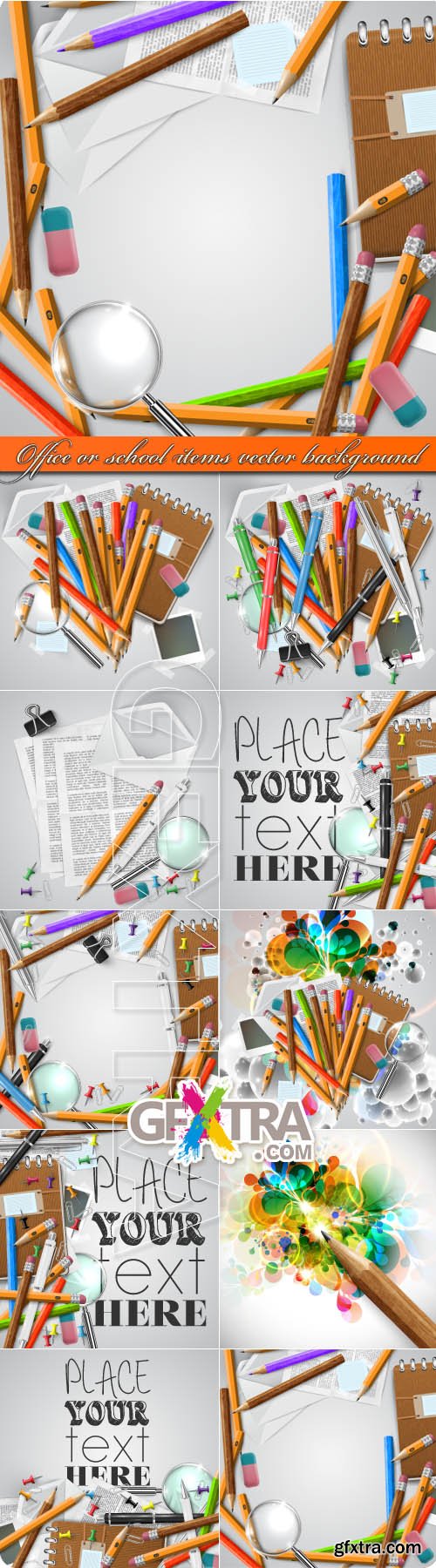 Office or school items vector background